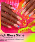Six Color Neon Gel Nail Polish Set 15ml HEMA Free Soak Off UV LED Kit with bright manicure and neon accessories.