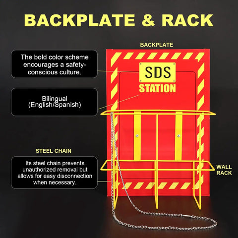 Yellow Heavy Duty SDS Wall Station Set With 3 Inch Ring Binder Wire Rack Display Sign Chain Mounting Hardware Safety Posters