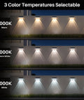 Heavy Duty Solar Wall Lights Outdoor Waterproof For Fence Or Mailbox Or Address Sign Offering Three Light Modes With Warm Daylight And Cool White Colors Using Wide Angle Focus Lens Delivering Kickass Yard Illumination showcasing 3 color temperature options on a wall.