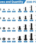 Solid As A Rock Heavy Duty Metric Hex Socket Button Head Screws Assortment Kit Including A Massive 2380 Piece Set, showing M2 to M5 sizes.