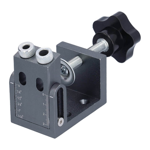 52 Pcs Oblique Pocket Hole Jig Kit With 15 Degree Adjustable Drilling Locator showing metal jig with adjustable clamp