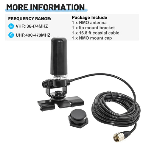 Beefy Dual Band Ham Radio Antenna For Vehicle, VHF 136-174MHz And UHF 400-470MHz, with NMO Lip Mount Bracket on display