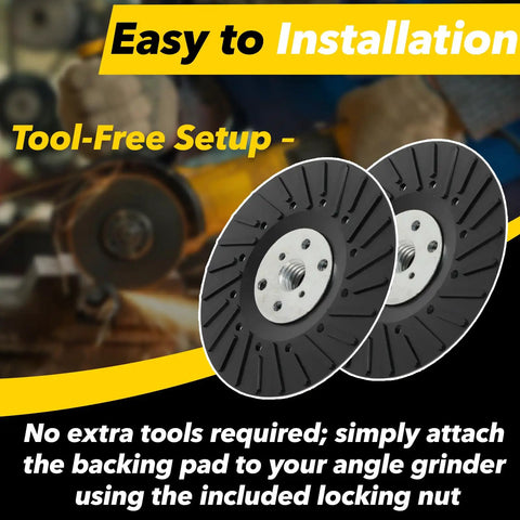 2 Pack 4.5 Inch Angle Grinder Backing Pad With 5/8-11 Thread, Ribbed Turbo Pad shown against a graphic background, close-up view