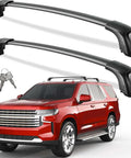 Heavy Duty Roof Rack Cross Bars 350lb Capacity, Lockable Aluminum Carrier, installed on red SUV with keys, durable base feet