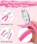 Six Piece Craft Hole Punch Set For Scrapbooking And Binders, 1/4 And 3/16 Inch Handheld Punch with Soft Silicone Grip in use