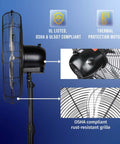 High Velocity 20 Inch Oscillating Pedestal Fan For Industrial Use 3 Speed One Sixth HP Six Point Six Feet Cord UL Listed Rust Resistant Aluminum Blades