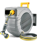Beefy Heavy Duty Retractable Garden Hose Reel 100 Ft 5/8 In Wall Mount With Brass Fittings 9 Pattern Nozzle Auto Lock