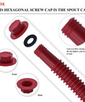 Red Gas Can Spout Replacement Kit For Half Five And Ten Gallon Cans With Two Different Sized Screw Collar Caps and spout