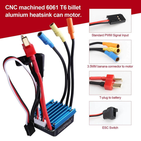 Beefy Sensorless 4800KV Brushless Motor And 25A ESC Combo with CNC aluminum heatsink for 1/18 and 1/16 RC cars and trucks