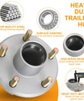 Heavy Duty 2000 Lb Galvanized Trailer Idler Hub Kit with diagram highlighting steel, surface painting, and high-speed bearing.