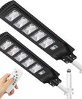 Two Pack Solar Street Lights 20000 Lumens Dusk To Dawn Outdoor Lighting With IP66 Waterproof Motion Sensor And Remote Control For Parking Lot