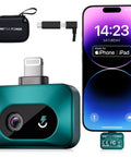 Power TS1 Thermal Camera For iPhone With 512x384 Super Resolution next to compatible iPhone, USB-C adapter and carrying case.