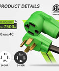 4 Prong Dryer Extension Cord 10 Feet 30 Amp NEMA 14 30P to 14 30R Waterproof PVC Jacket ETL Listed Heavy Duty Power Extension