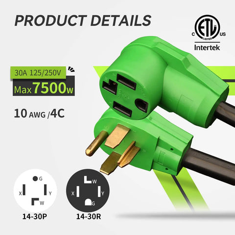 4 Prong Dryer Extension Cord 10 Feet 30 Amp NEMA 14 30P to 14 30R Waterproof PVC Jacket ETL Listed Heavy Duty Power Extension