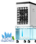 Rapid Cool Portable Evaporative AC Unit With Removable 2.6 Gallon Water Tank, windowless swamp cooler showing ice packs