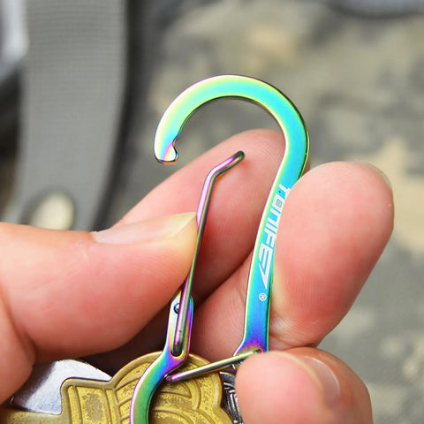 2 Pack Stainless Steel Carabiner Clip Keychain With Spring Snap Hook Rainbow Titanium Finish Lightweight And Durable For Dog Leash And Key Ring Easy Clip Access Everyday Carry Must Have held in hand