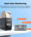 Filament Dryer Box Pro with Fan for 3D Printing, digital display showing real-time temperature and humidity monitoring