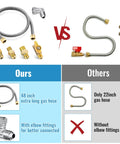 2 Pack 48 Inch Gas Hose Connector Universal Gas Appliance Hook Up Kit with 1/2 Inch Valve vs shorter hose with no elbow fittings