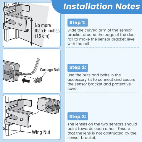 Installation steps for Garage Door Safety Sensor Replacement Kit 41A5034 For Openers Manufactured After 1997 Replaces 820CB