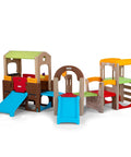 Young Explorers Modular Outdoor Playset For Kids Ages 18 Months To 6 Years with slide and playhouse in backyard setting