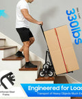 Heavy Duty Stair Climbing Cart For Easy Moving, Portable Hand Truck Dolly That Throws Back 330 Lbs, Built Tough With Front Wheels, Six Rear Wheels And Spare Tires, Your Go-To Stair Hauler For Bulky Loads. Stair use with reinforced steel frame and box.