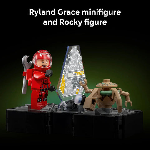 Project Hail Mary Microscale Spacecraft Model Collectible Set, featuring Ryland Grace and Rocky figures on a display base.