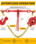 Effortless operation of Beefed Up Ratchet Tie Down Kit 1/4 To 5/16 Inch Chain With 12ft Chains And Grappling Hook Two Set