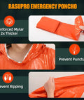 Folded orange poncho with reinforced mylar lining from 4 Pack Emergency Ponchos With Thickened Mylar Blanket Lining, Windproof Waterproof Thermal