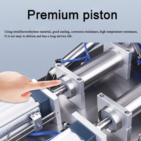Heavy Duty Horizontal Pneumatic Piston Liquid Filling Machine Stainless Steel Double Head showing premium piston detail.