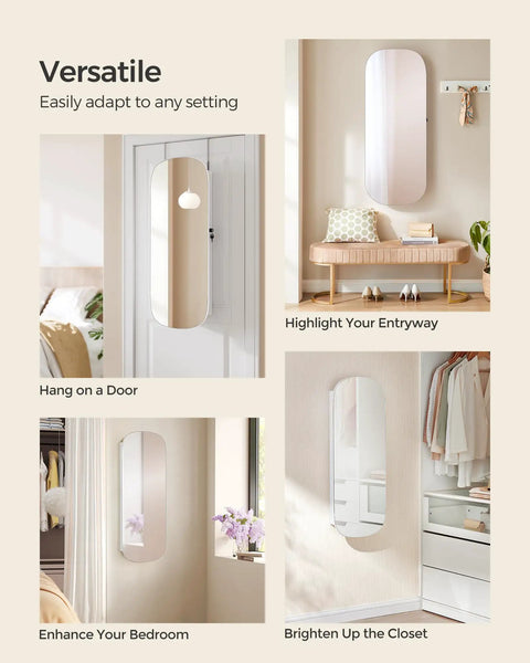 Versatile LED Jewelry Cabinet Organizer with Lockable Door and Wall Mount Rounded Wide Mirror for Hidden Storage