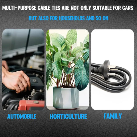 Heavy Duty Nylon Zip Tie Buckles for Cars and Engine Bay Reusable Universal Locking Ties UV Resistant Black in various uses