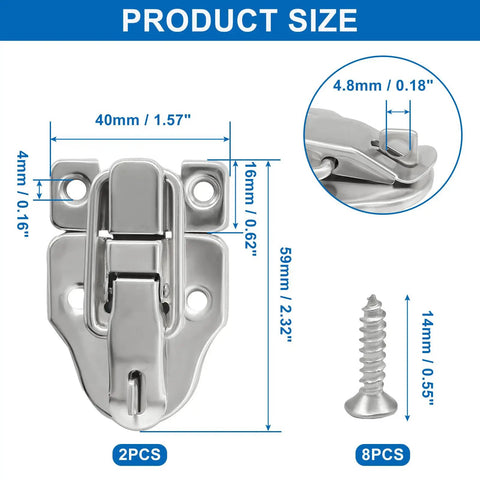 Duckbilled Zinc Alloy Box Hasp Lock Set 2 Pack Toggle Latches With Padlock Hole Silver Plated Finish product size details