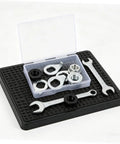 Beefed Up Heavy Duty Bicycle Wheel Axle Nut Kit With Carbon Steel Nuts And Anti Rotation Tab Washers For Mountain And Road Bikes Secure Retention Hardware To Prevent Loosening During Rough Rides, in case and on mat