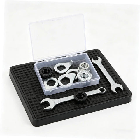 Beefed Up Heavy Duty Bicycle Wheel Axle Nut Kit With Carbon Steel Nuts And Anti Rotation Tab Washers For Mountain And Road Bikes Secure Retention Hardware To Prevent Loosening During Rough Rides, in case and on mat