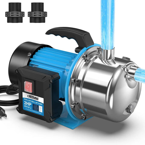 2HP Portable Shallow Well Pump For Home Use 1800 GPH Water Transfer Pump 110V Stainless Steel Garden Booster