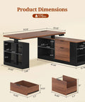 Diagram of L Shaped Standing Desk With Electric Height Adjustment For Sit-Stand Comfort, dimensions and storage features shown