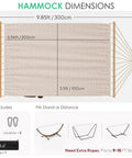 Dimensions of Two Person Double Hammock With Oversized Spreader Wooden Bar And Side Storage For Outdoor And Indoor Use.