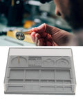 Watch Parts Organizer And Movement Tray With Dust Cover Handy Repair Box For Screw Parts And Tools Alloy Steel Tray Plus Acrylic Dust Shield Balance Wheel Clamp Support Great For DIY Watch Repairs And Craft Storage