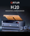 20W Laser Engraver And Cutter With Air Assist For Wood Metal Acrylic, 16.5 By 11.8 Inch Bed, machine with open lid on table