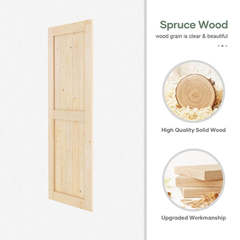 32x80 Inch Sliding Barn Door Slab With 5.5 Foot Hardware Kit Spruce Solid Wood Construction Easy DIY Assembly Rustic Barn Style Entry Door For Interior Rooms, front view with solid spruce wood.