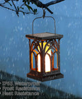 Outdoor Flickering Flame Solar Lanterns 2 Pack No Fuss Waterproof Wall Sconce Lights With 3 Lighting Modes in rain