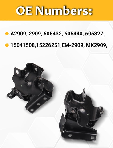 Left And Right Engine Motor Mounts Heavy Duty Direct Replacement For 1999 To 2006 Chevy Silverado Tahoe Sierra 1500 V8 4.8L 5.3L 6.0L OE Style A2909 A2909, two black mounts