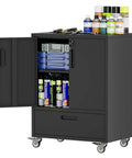Heavy Duty Metal Garage Storage Cabinet On Wheels With Lockable Drawer And Shelves, Mobile Steel Tool Cabinet for workshop