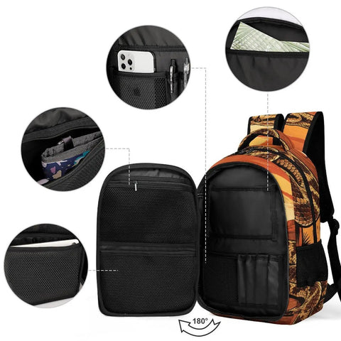 Retro Sunset Western Snake Printed Backpack For Everyday Use Unisex Large Capacity Durable Polyester Travel School Daypack With Breathable Fabric And Easy Zip Closure open view showing compartments