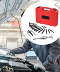 Hardened Steel Blind Inner Bearing Puller 16 Pc Kit Sliding Hammer Screw Adapters For Parts Heavy Duty Handles Jobs Like A Pro Grab Badass Extraction Set Remove Bearings Fast No Damage Keep Rides Rolling Smooth When You Hit Tight Spots During Work red case and adapters in auto shop
