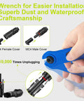 Heavy Duty 30 Pairs Solar Connector Kit With 60 Pcs Panel Cable Adapters IP68 Waterproof Dustproof wrench and connector details