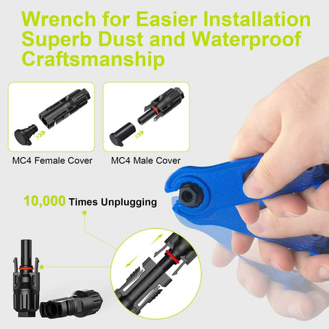 Heavy Duty 30 Pairs Solar Connector Kit With 60 Pcs Panel Cable Adapters IP68 Waterproof Dustproof wrench and connector details