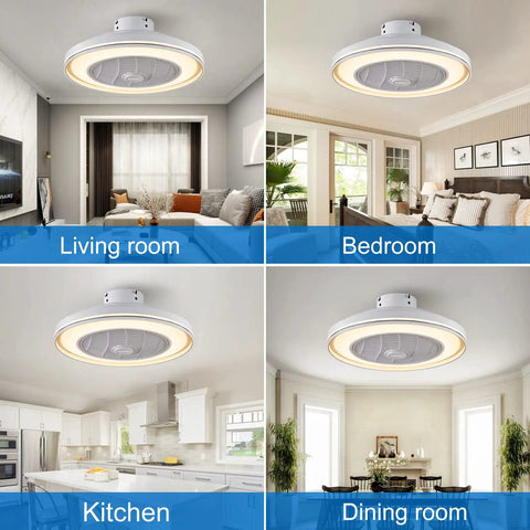 21 Inch Bladeless Ceiling Fan With Light And Remote in living room, bedroom, kitchen, dining room