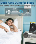 20800mAh Battery Powered 8 Inch Portable Fan With USB C Fast Recharge 80 Hours Run Time next to sleeping person in bed