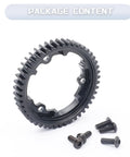 Hardened Steel 46T Main Spur Gear 1 Mod M1 For 1/5 Traxxas X-Maxx gear and screws set viewed from above.